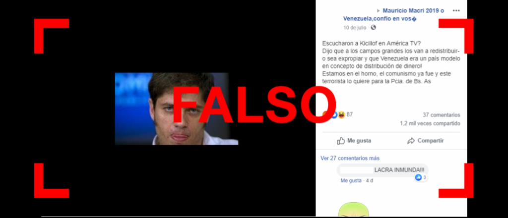 Es falso que Kicillof dijo querer expropiar campos y que Venezuela es un modelo 