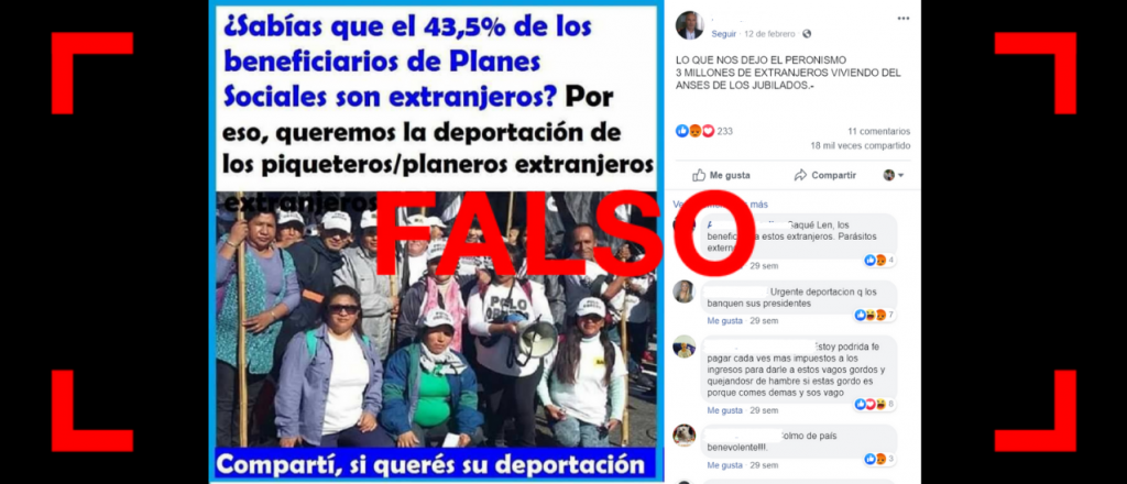 Es falso que casi la mitad de los beneficiarios de programas sociales sean extranjeros