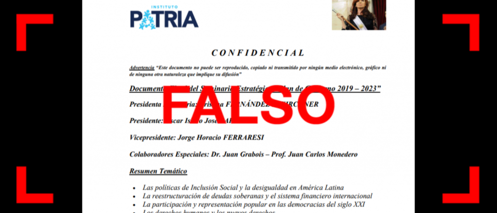 Es falso el supuesto documento confidencial del Instituto Patria