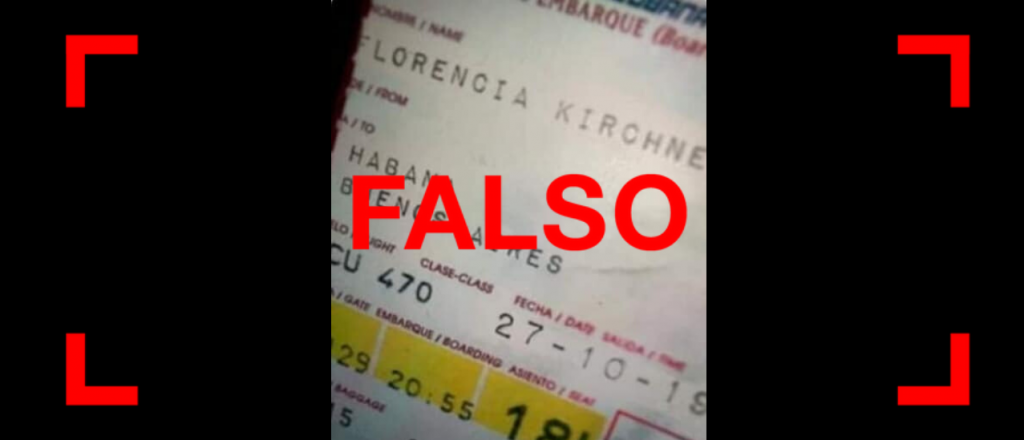 Es falso el pasaje de avión que muestra que Florencia Kirchner viajó a la Argentina el 27 de octubre último