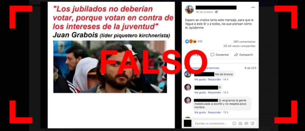 Es falso que Grabois dijo: "Los jubilados no deberían votar porque votan en contra de los intereses de la juventud"