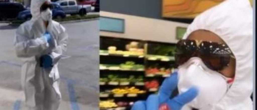 Video: la famosa que sale de compras con un traje espacial por el coronavirus