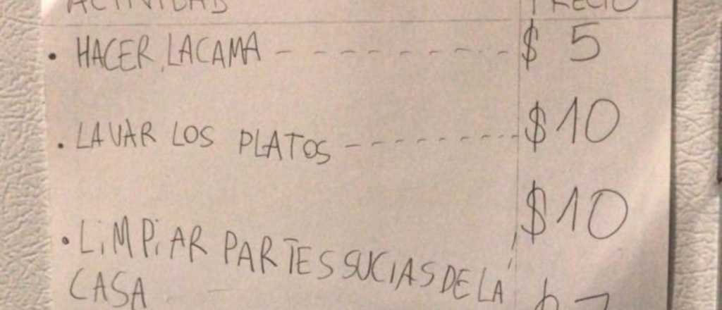 Una nena argentina armó un tarifario por las tareas que hace en su casa