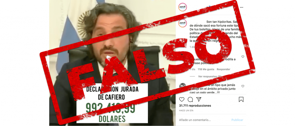 Es falso el video que dice que Cafiero cuenta con US$ 992 mil de patrimonio