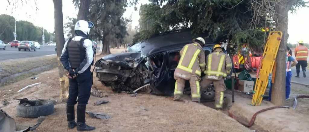 Una camioneta se salió del Acceso Sur y chocó contra dos árboles 