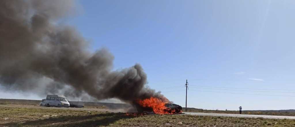 Video: una camioneta se prendió fuego en la Ruta 40