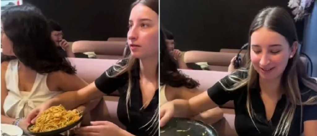 El polémico video de una chica llevándose comida de un tenedor libre
