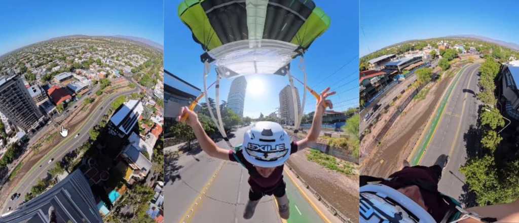 Video: un joven hizo salto BASE desde la torre más alta de Mendoza